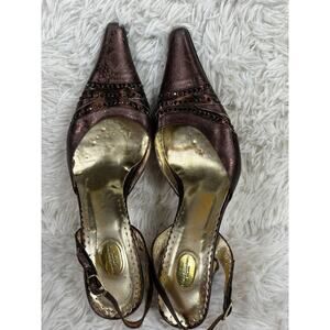 Bruno Giordano Snake Embossed Slingback Heels Shoes Sz EU 40 Bronze Pointed Toe